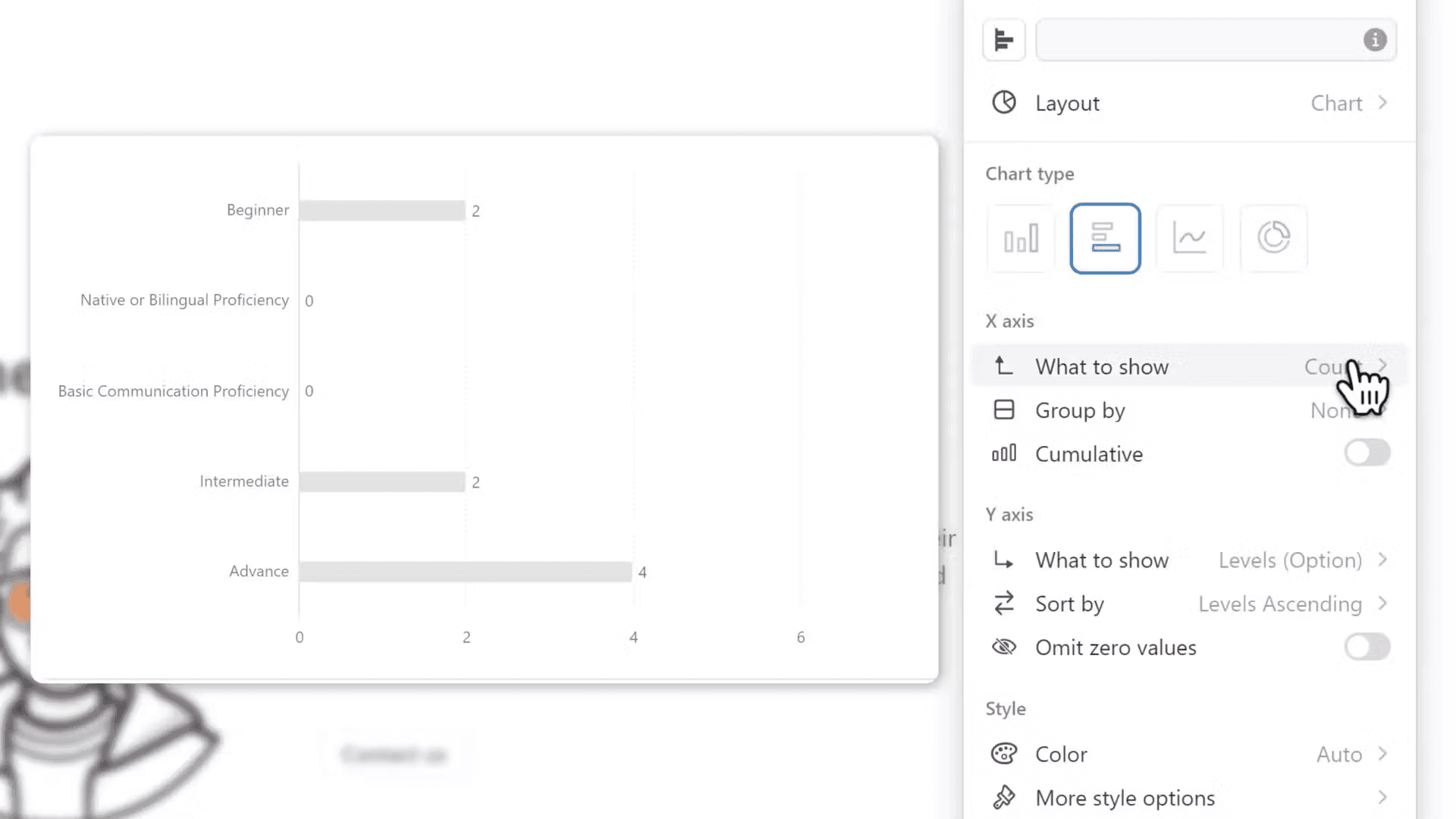 Image demonstrating how to use the Notion Chart feature to display portfolio skills.