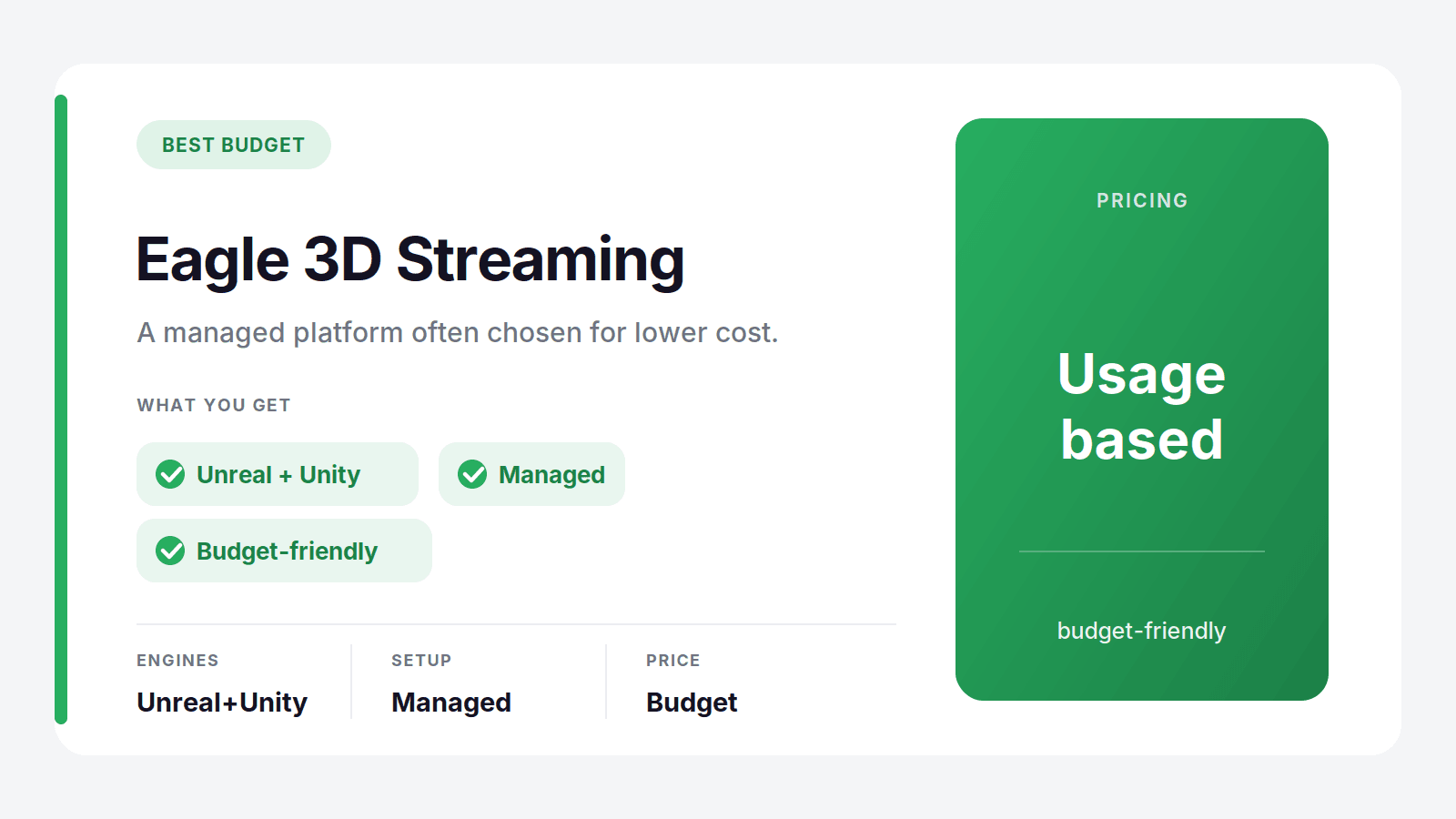 Eagle 3D Streaming, a budget managed pixel streaming platform for Unreal and Unity
