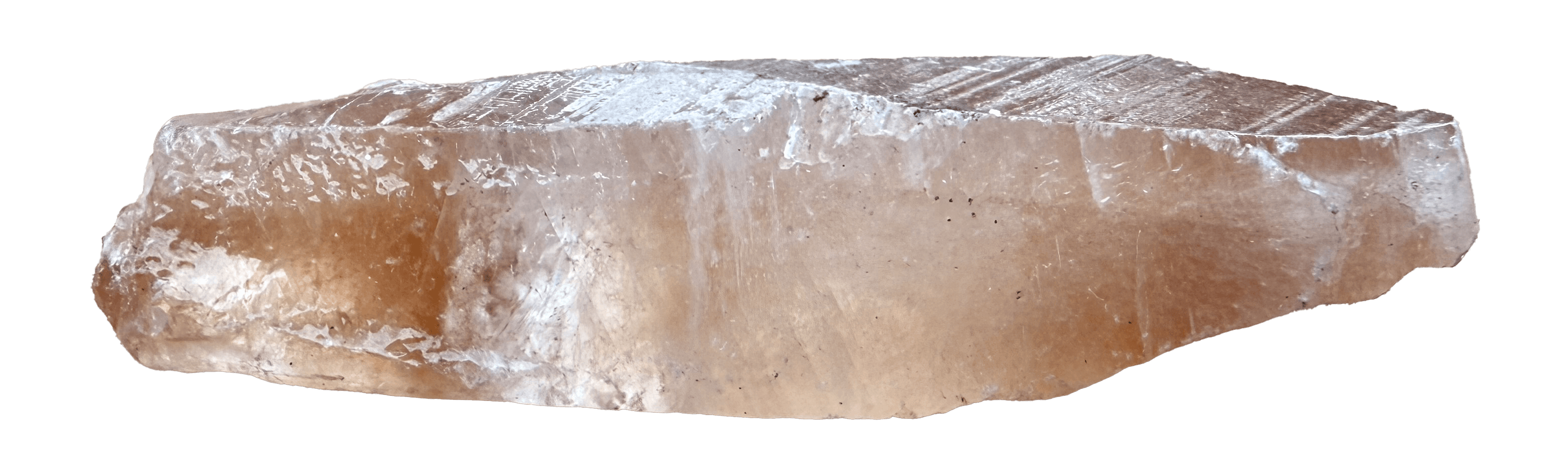 A smooth, elongated stone with shades of beige and light brown, featuring a natural, polished texture.