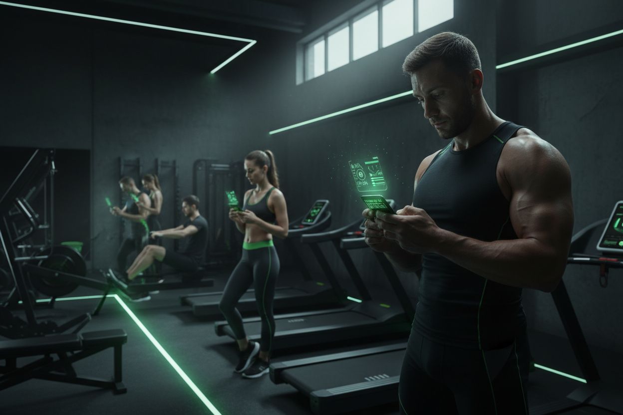 People using fitness apps at the gym