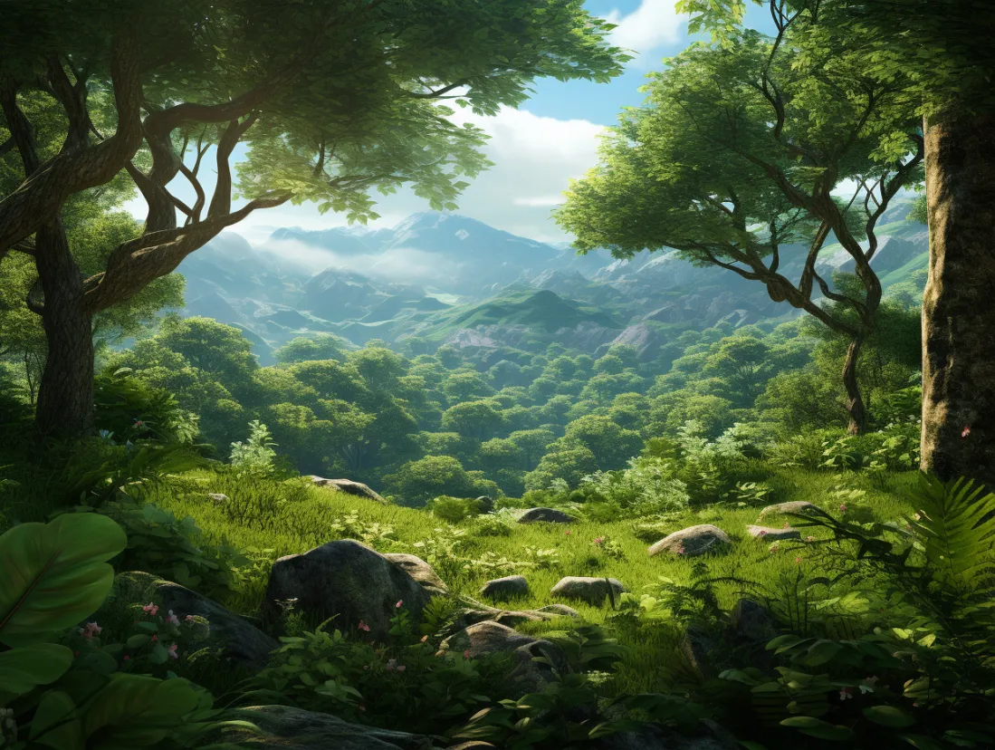 Beutiful rendering of a lush forest.
