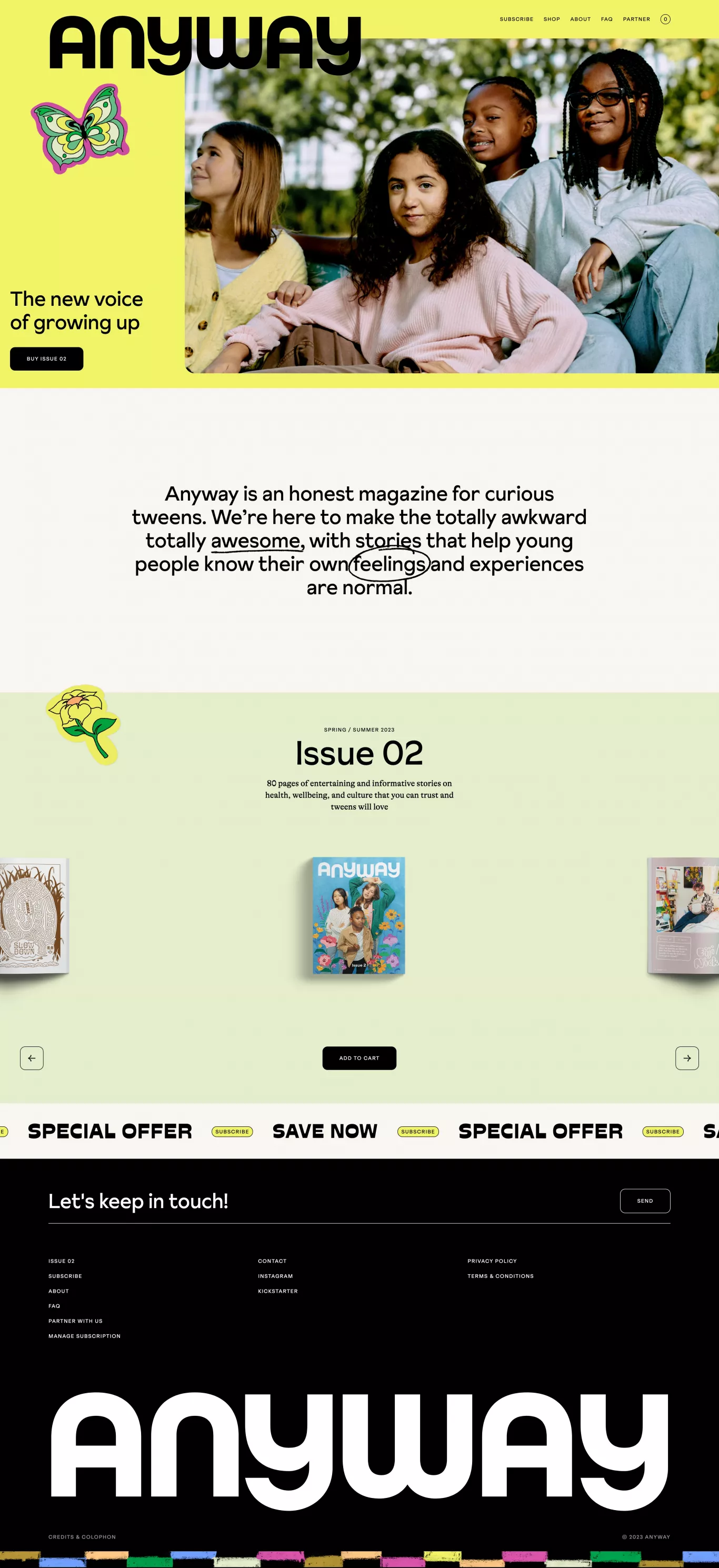 Kids Magazine - Best Tween Gift – Anyway ecommerce page screenshot showcasing Ecommerce and Magazine design