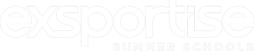 Exsportise summer schools logo in white.