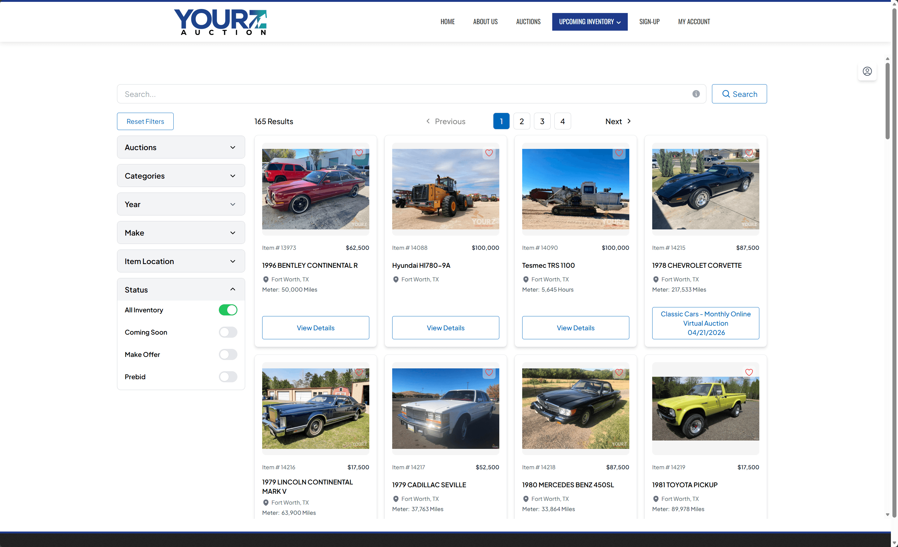 Cars to be auctioned on a laptop screen