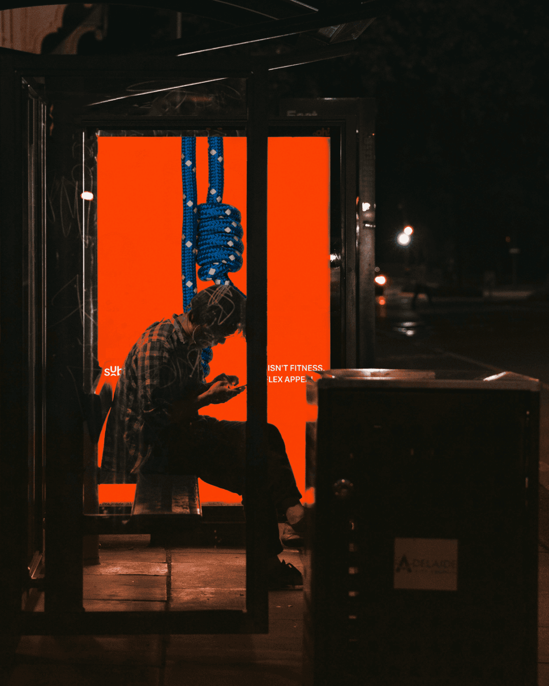 Billboard campaign design for Subtle fitness brand featuring the message “No gym. No noise. Just motion,” photographed in an urban street setting — brand identity and outdoor advertising by Kutub Raja, brand designer.