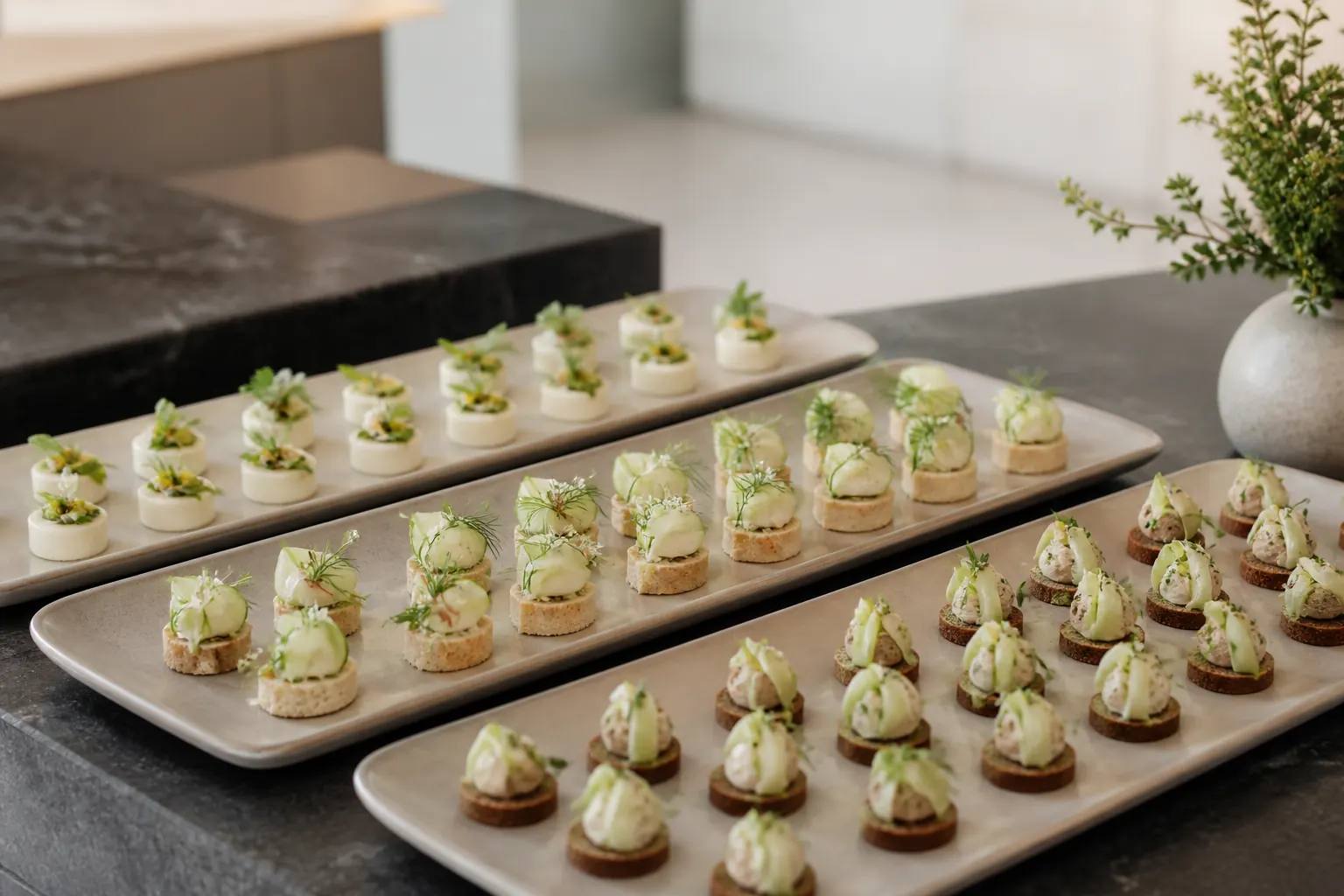 Trays of canapés ready for a company reception