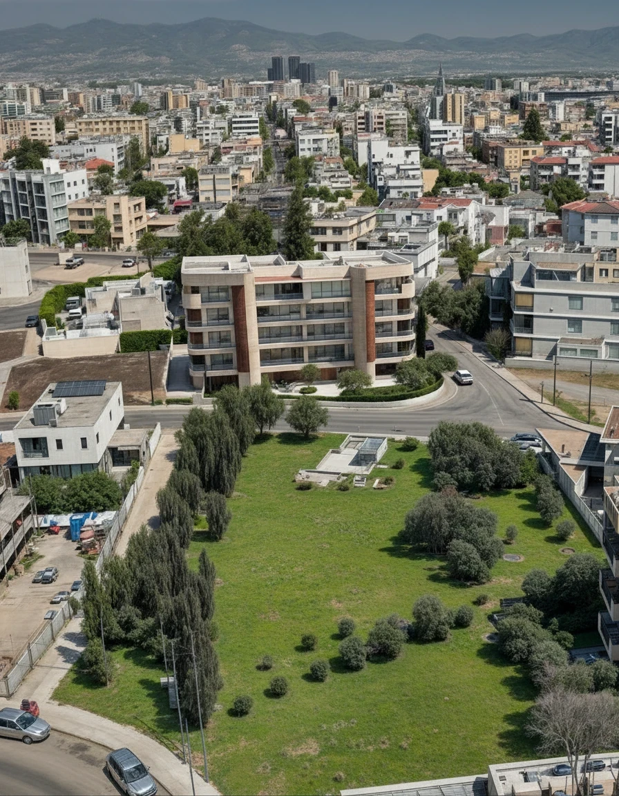 The development beside the neighbourhood park — architectural visualisation