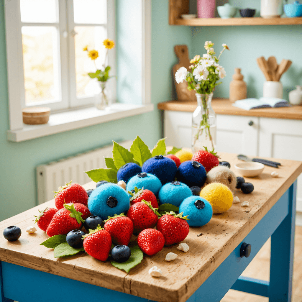 product photography of a set of felt blueberry shapes