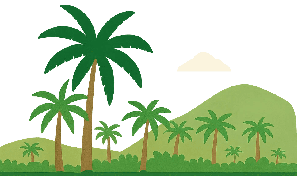 Wassermelonen Farm in Costa Rica mit Palmen und einem Berg im Hintergrund