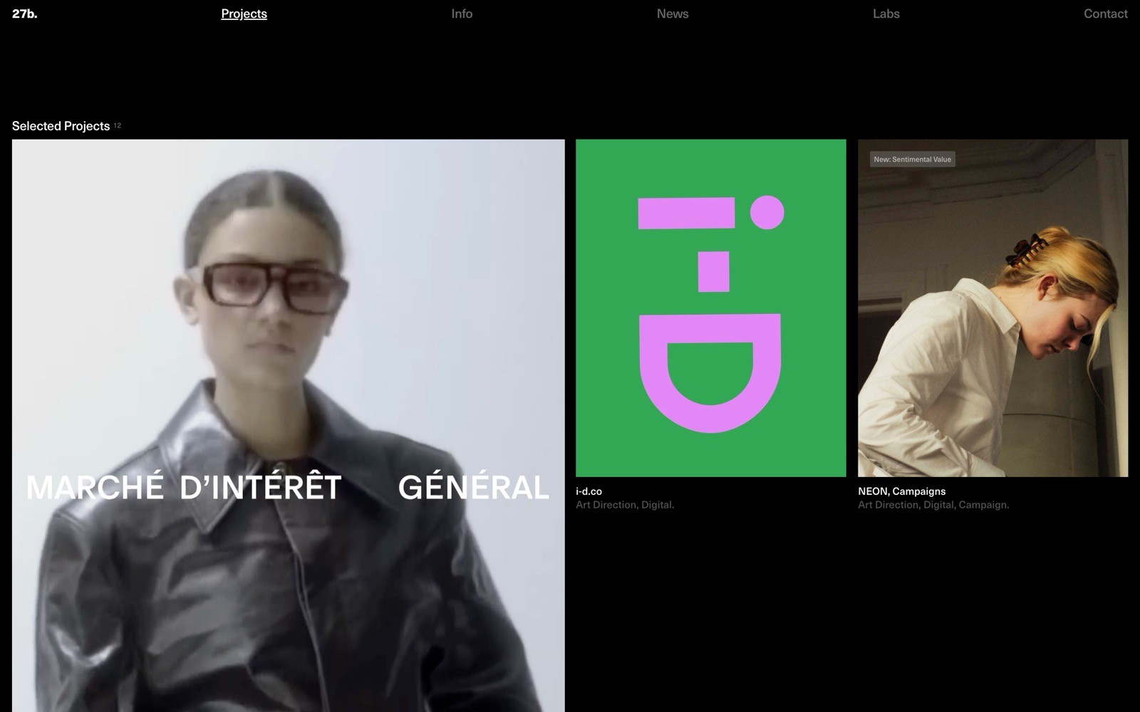 Person in sunglasses wearing a dark leather jacket with "MARCHÉ D'INTÉRÊT GÉNÉRAL" text overlay. Green box with "i-D".