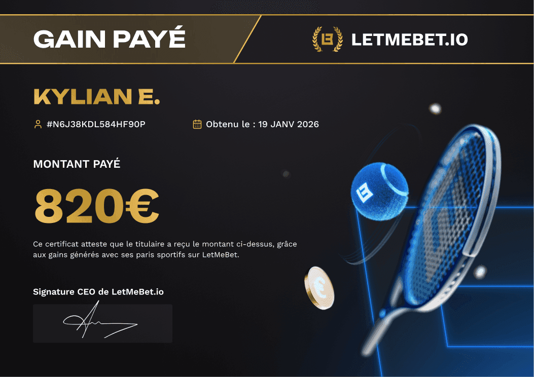 Gain Kylian sur la plateforme LetMeBet