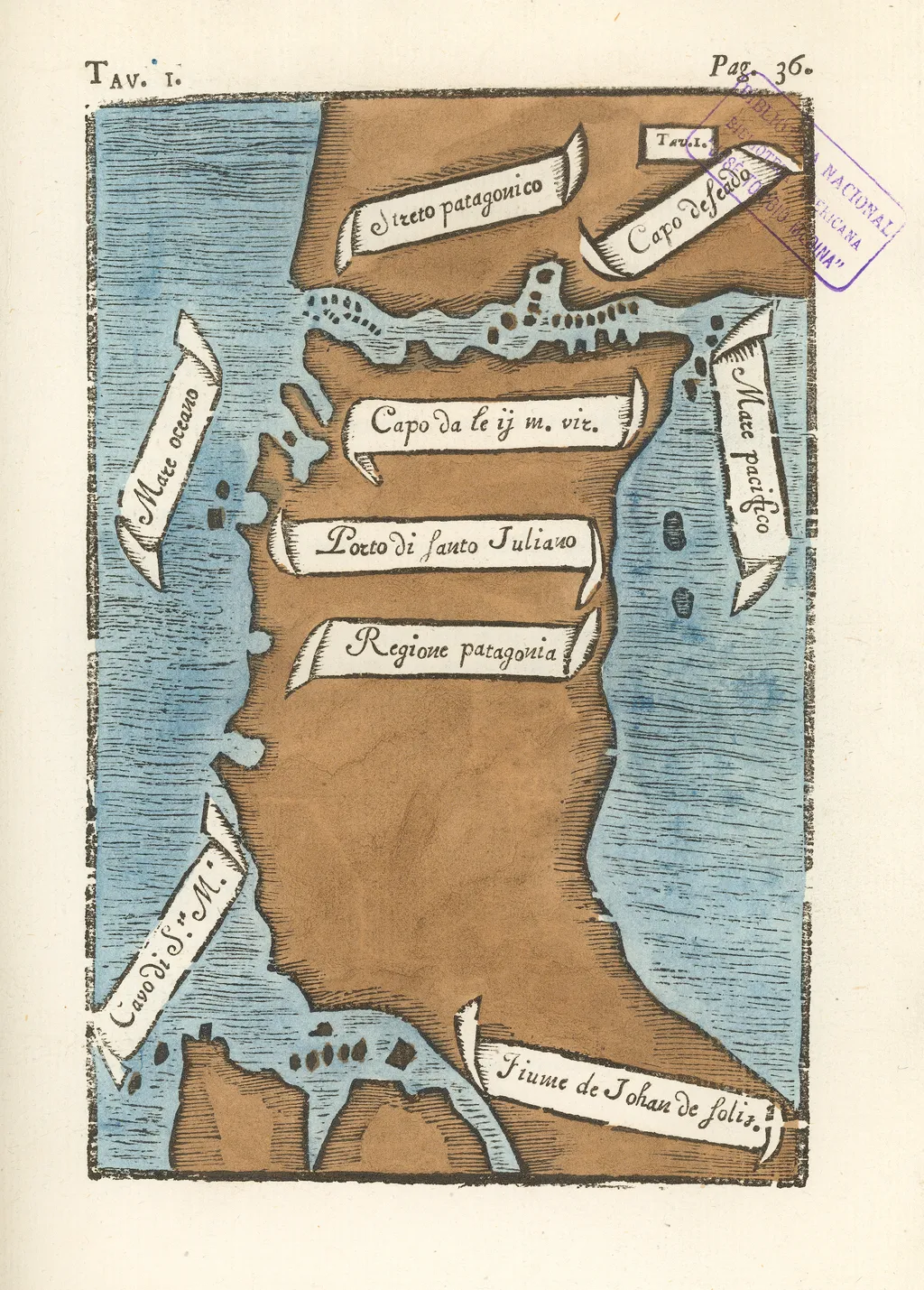 The first map of the Strait of Magellan, from Pigafetta's account. Library of Congress. Public domain.