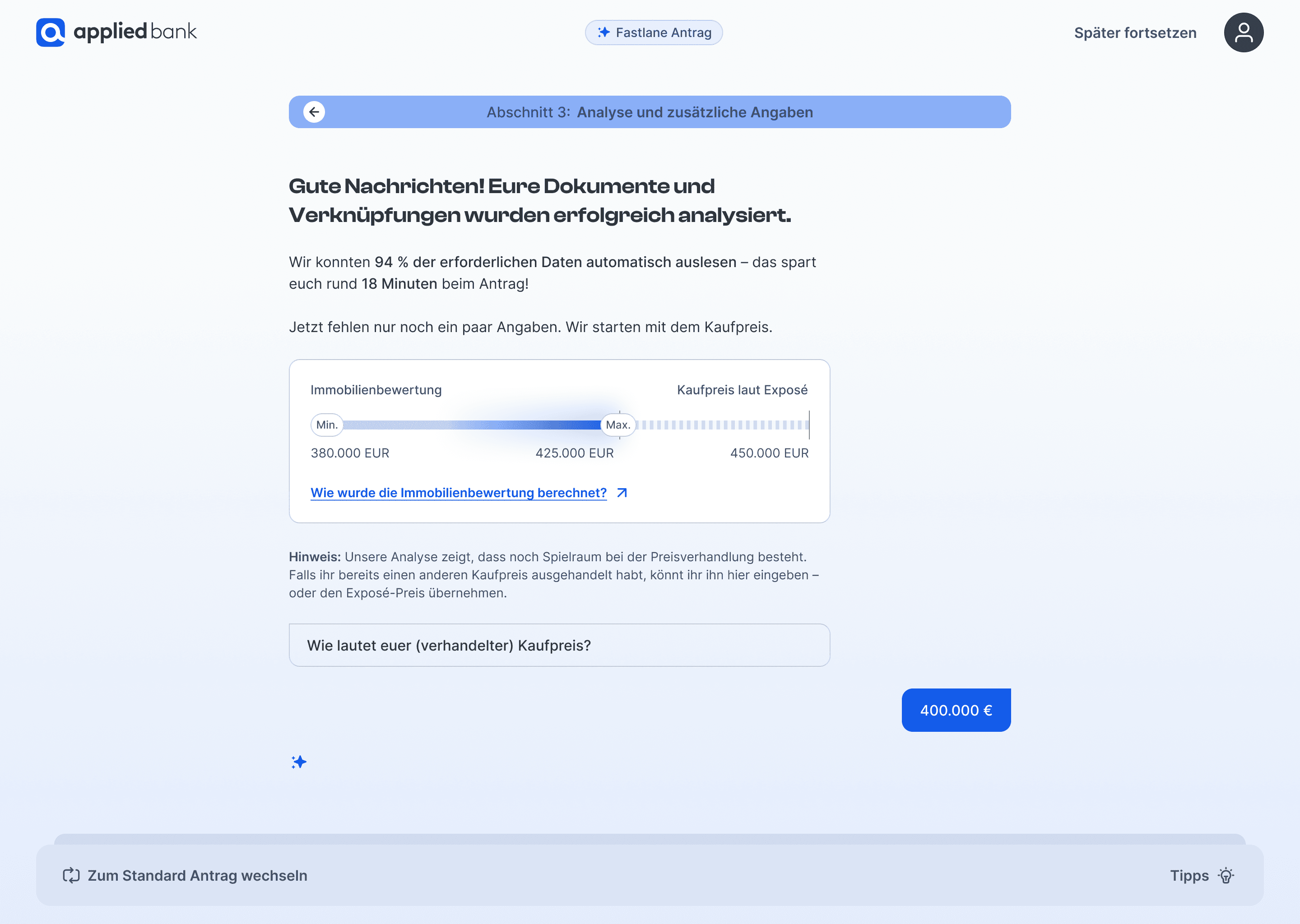 applied.Bank Antragsstrecke Screen Mockup