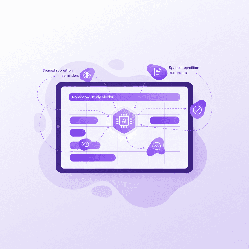 AI-generated daily study schedule using time-blocking and spaced repetition