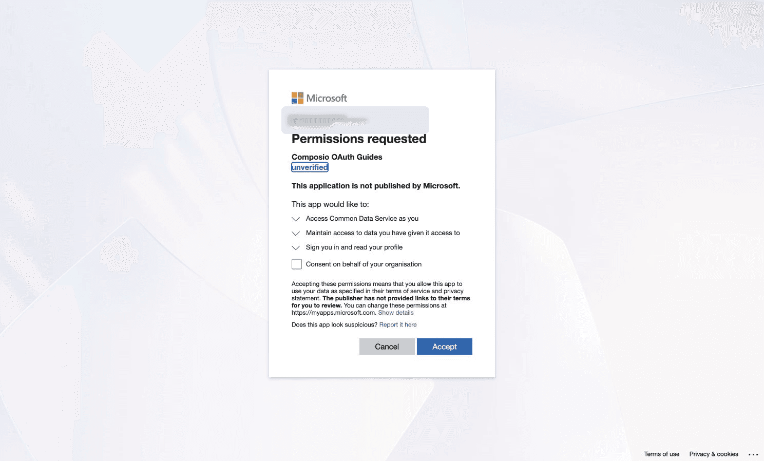 Dynamics environment access consent