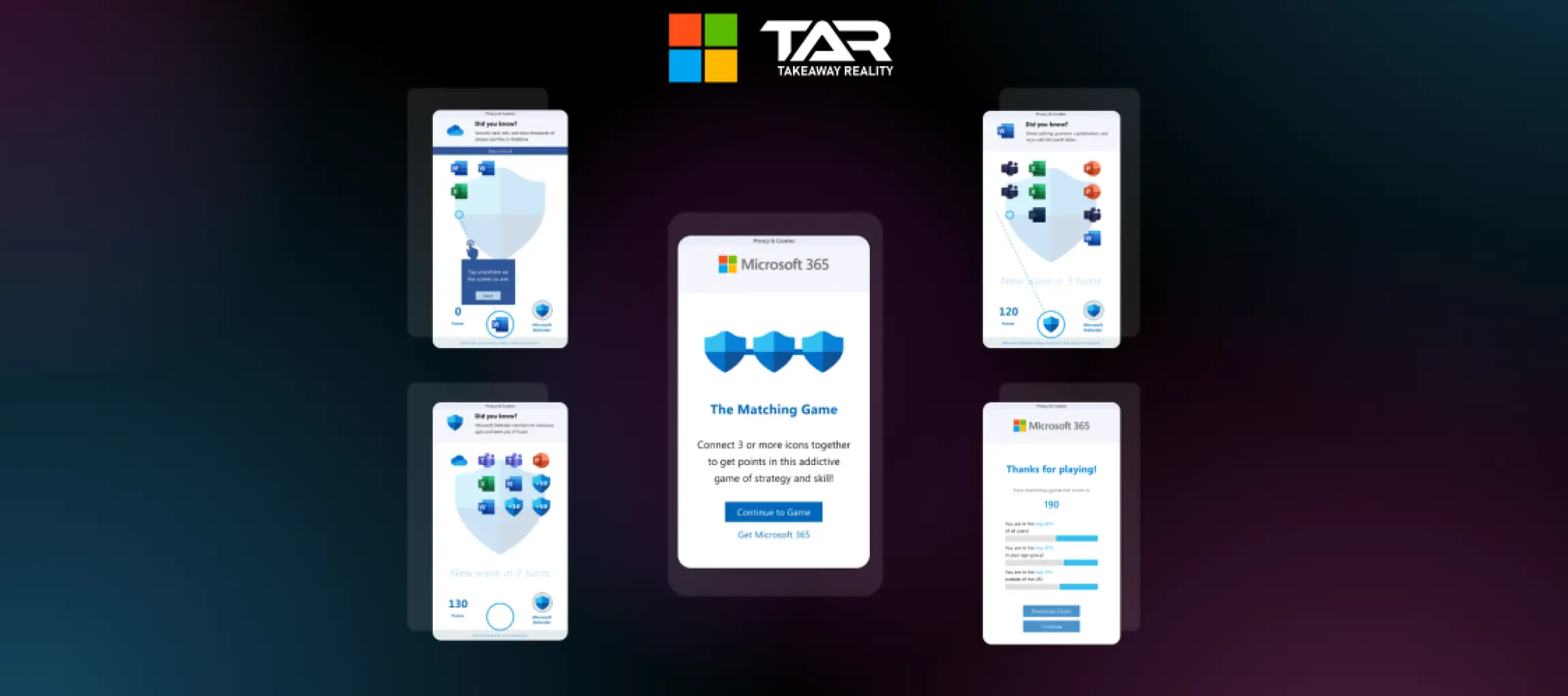 This is an image of a gamification marketing activation which Takeaway Reality has created with Microsoft. This image shows the matching game, which was a gamification marketing effort that has achieved great results.