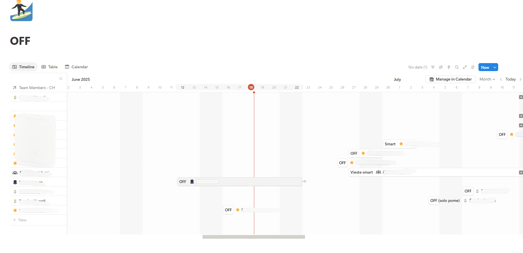 Pagina gestione ferie