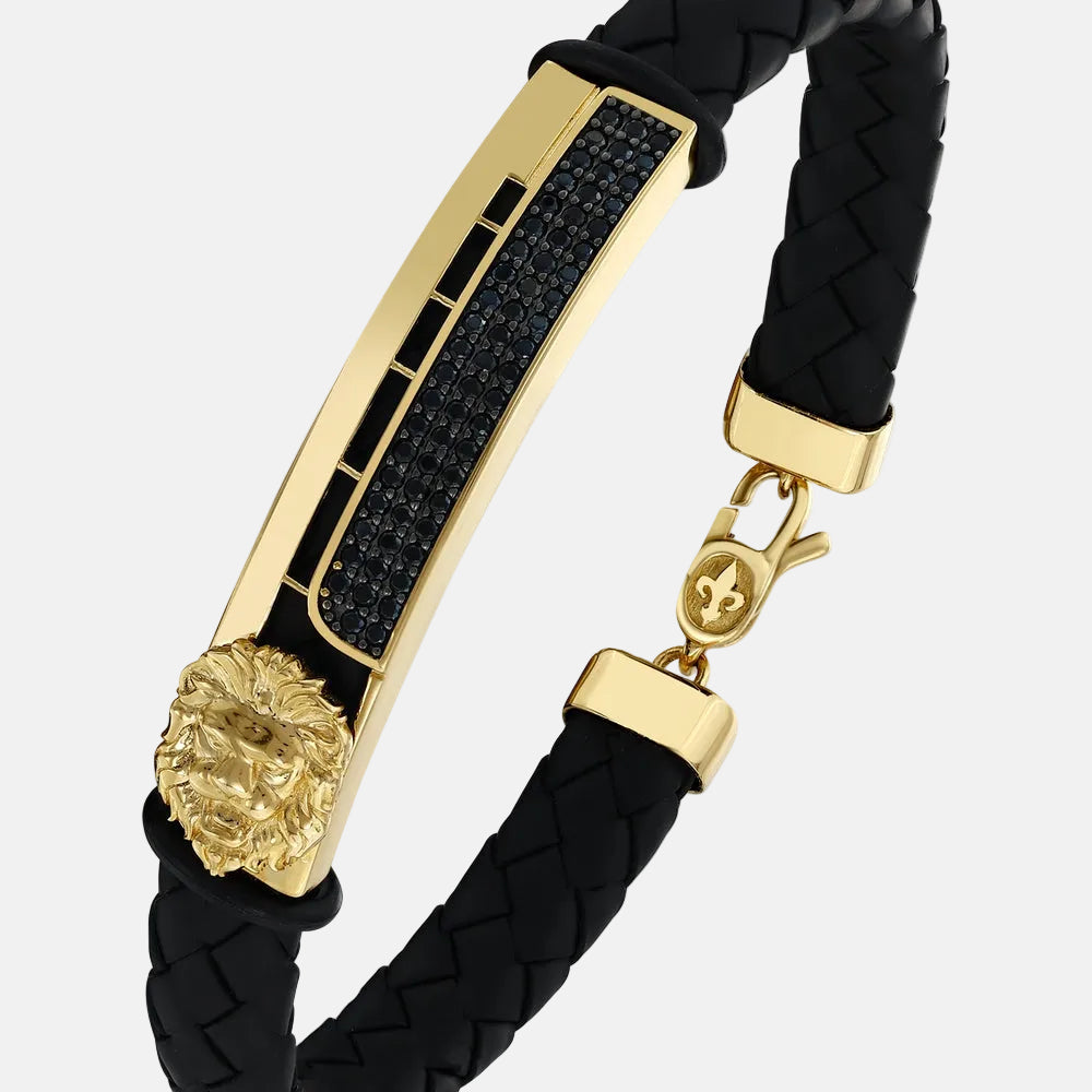 Assos Pırlanta 14 Ayar Altın Aslan Figürlü Siyah Erkek Bileklik