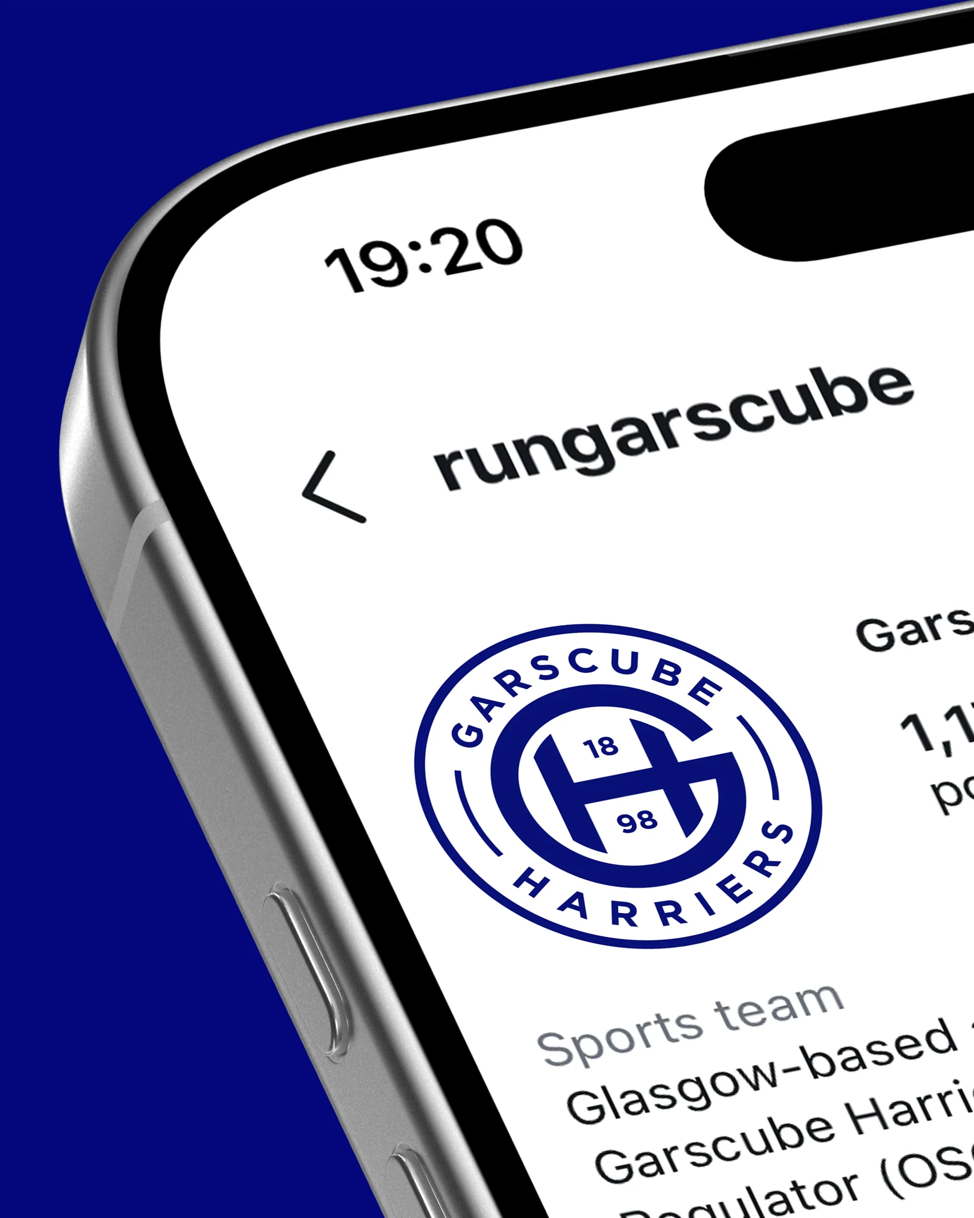 Close up of iPhone with Garscube Harriers crest being used as avatar