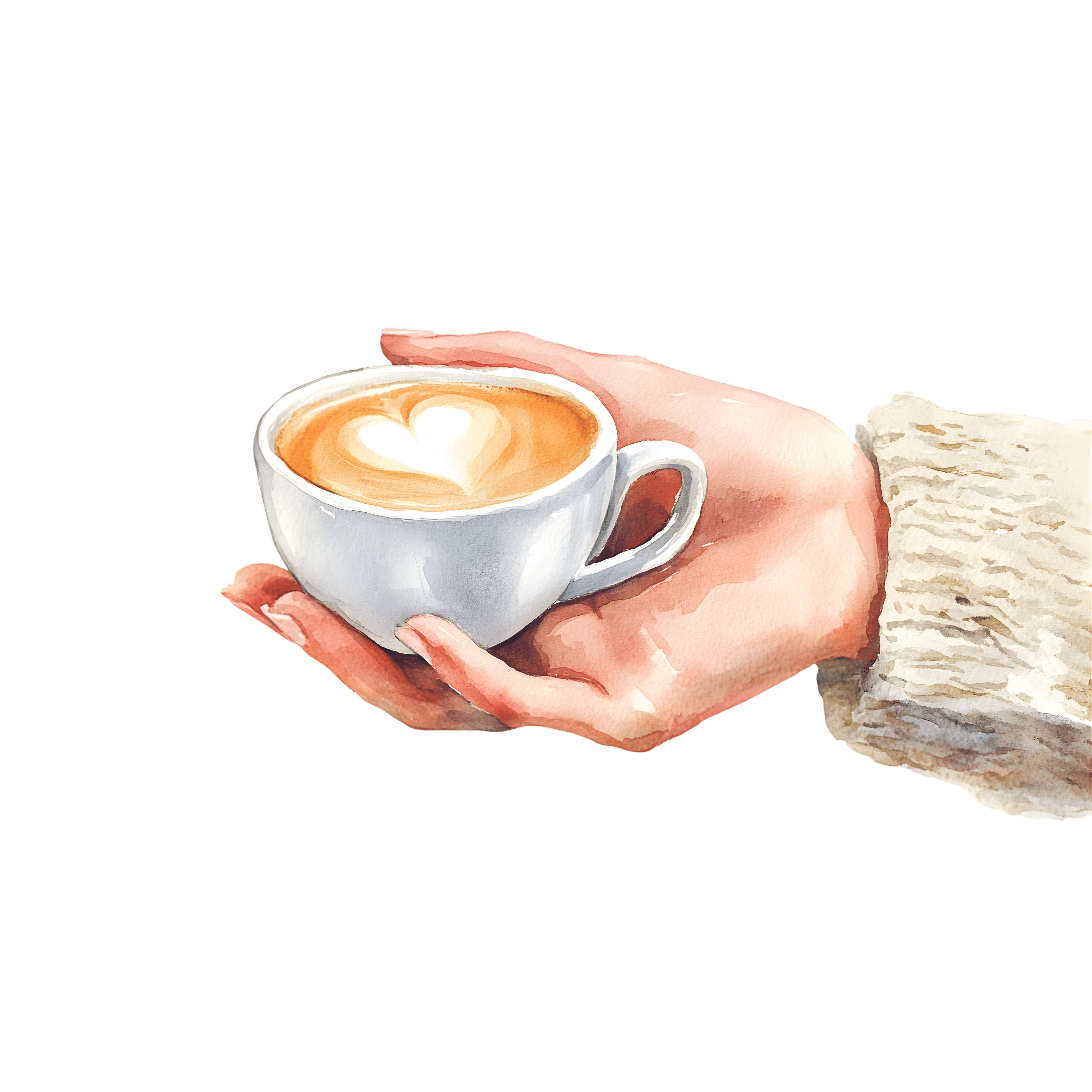 one hand sweater holding coffee cup