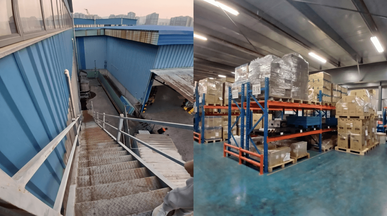 舊廠房改造成數據中心前現場實況(架高地台前的原有樓板與舊牆身、外露管線與積塵天花,顯示承重與粉塵風險需優先處理)