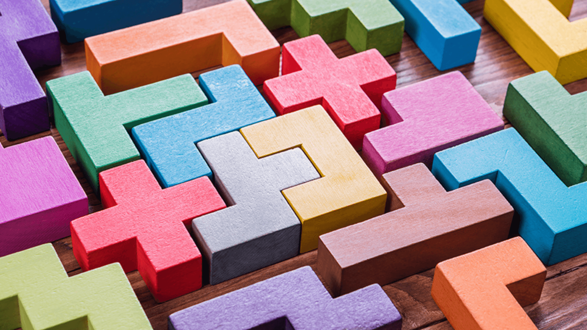 Wooden block of various shapes all placed to fit with each other