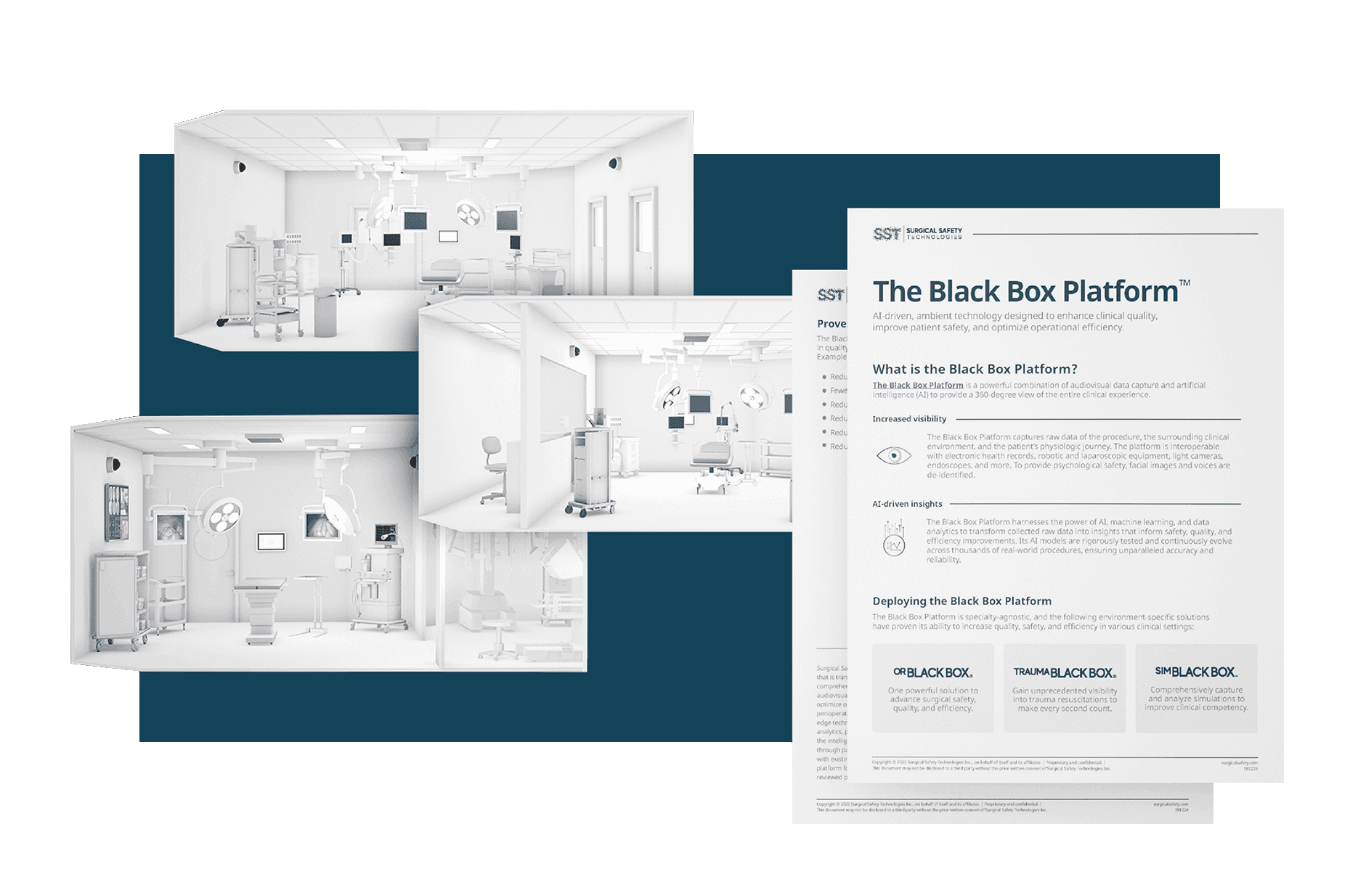 An operating room, trauma bay, and simulation room with black box technology.