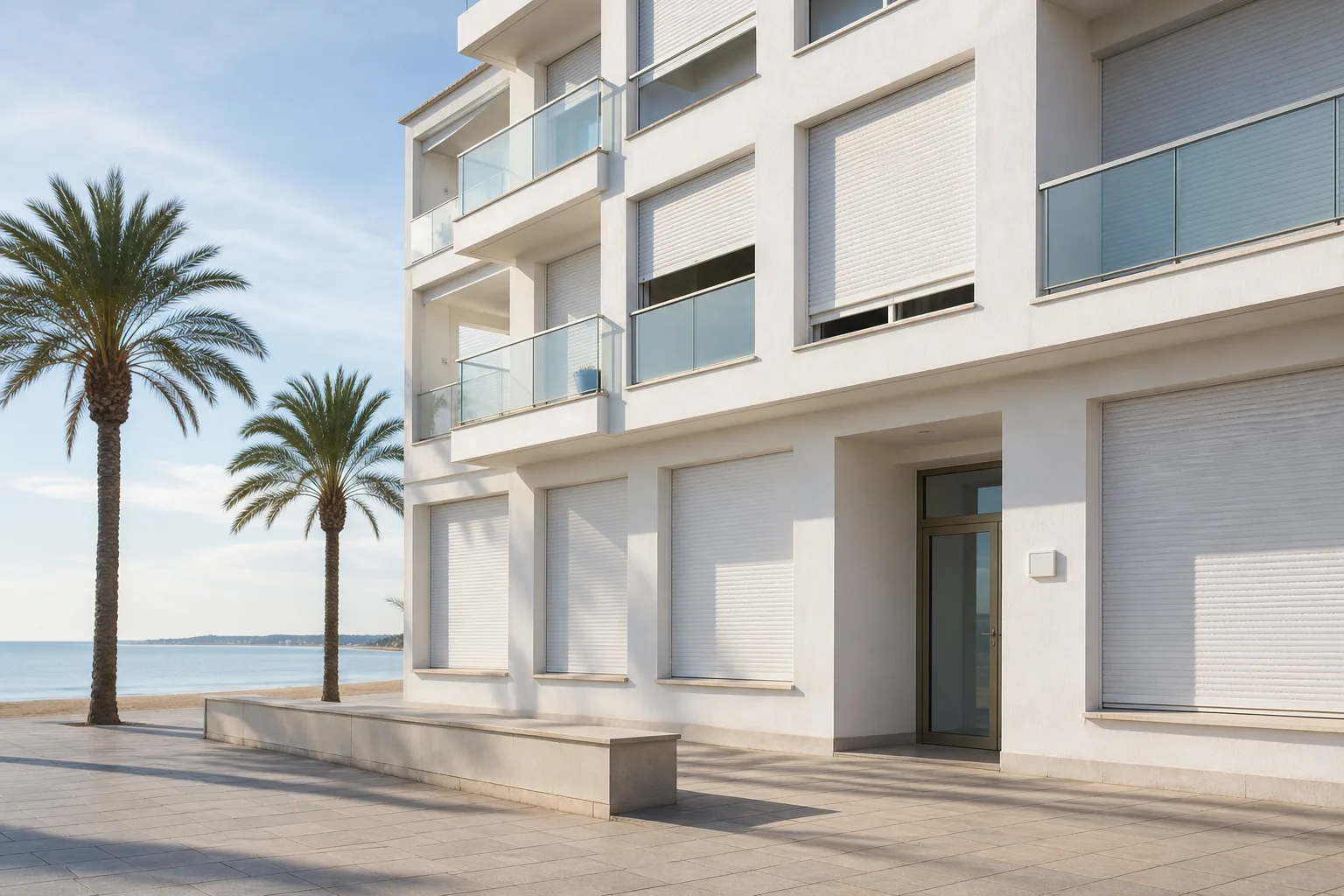 Apartamentos frente al mar en Cambrils con persianas bajadas en invierno: segundas residencias que proteger con alarma
