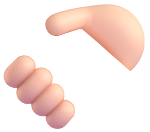 Two stylized, abstract hand shapes in light pink tones, one resembling an outstretched hand, the other a fist.