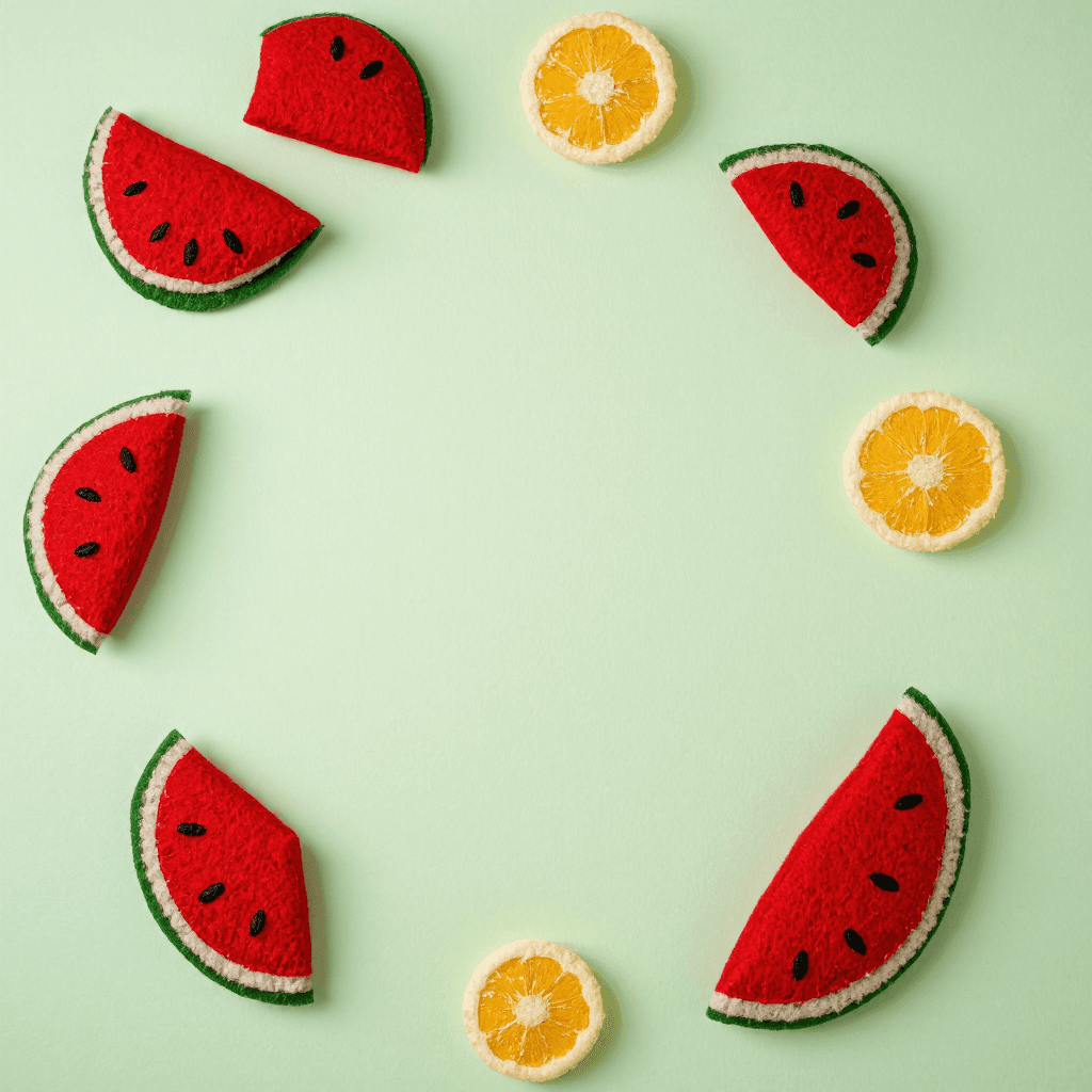 product photography of watermelon-shaped felt