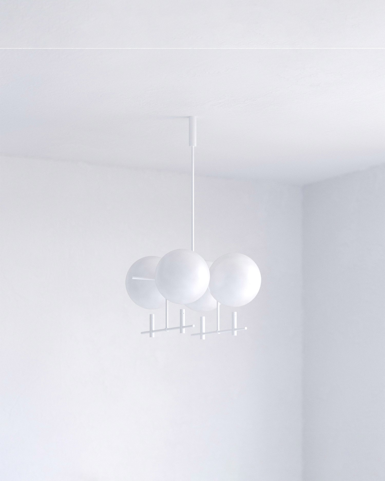 Luna II04 horizontal luminaire with glass spheres and compact linear metal structure by Jiri Krejcirik