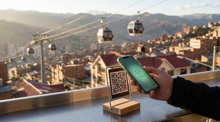 A Pix QR code displayed at a Brazilian counter