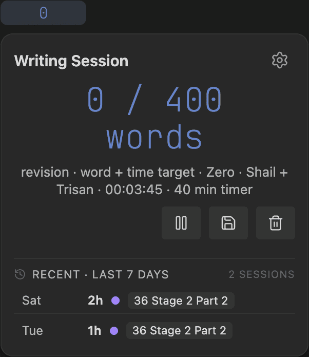 An active writing session being tracked