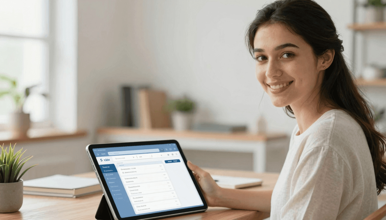 Etsy seller confidently using a tablet to manage orders