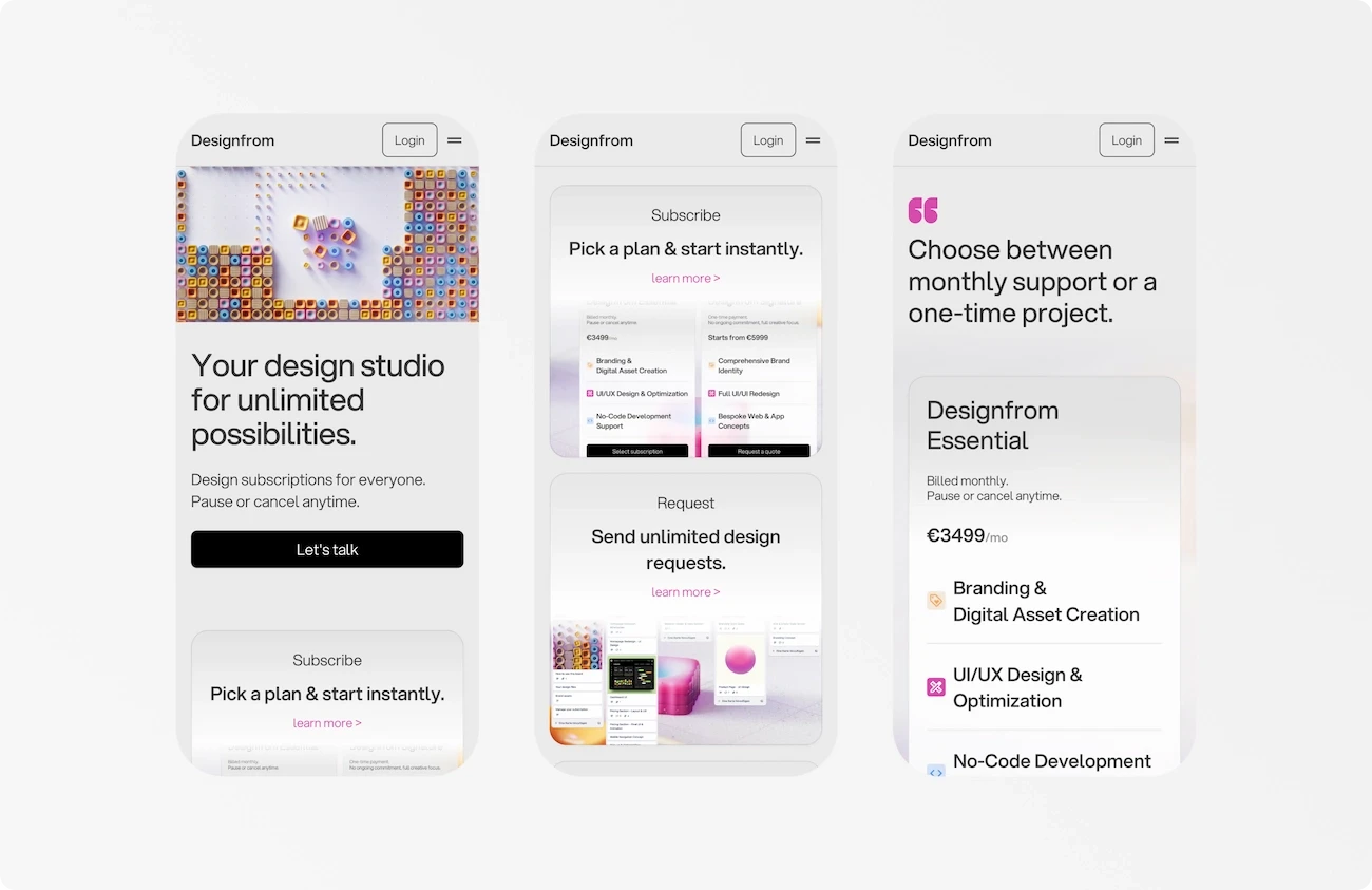 Drei verschiedene Ansichten von Designfrom auf mobilen Endgeräten.