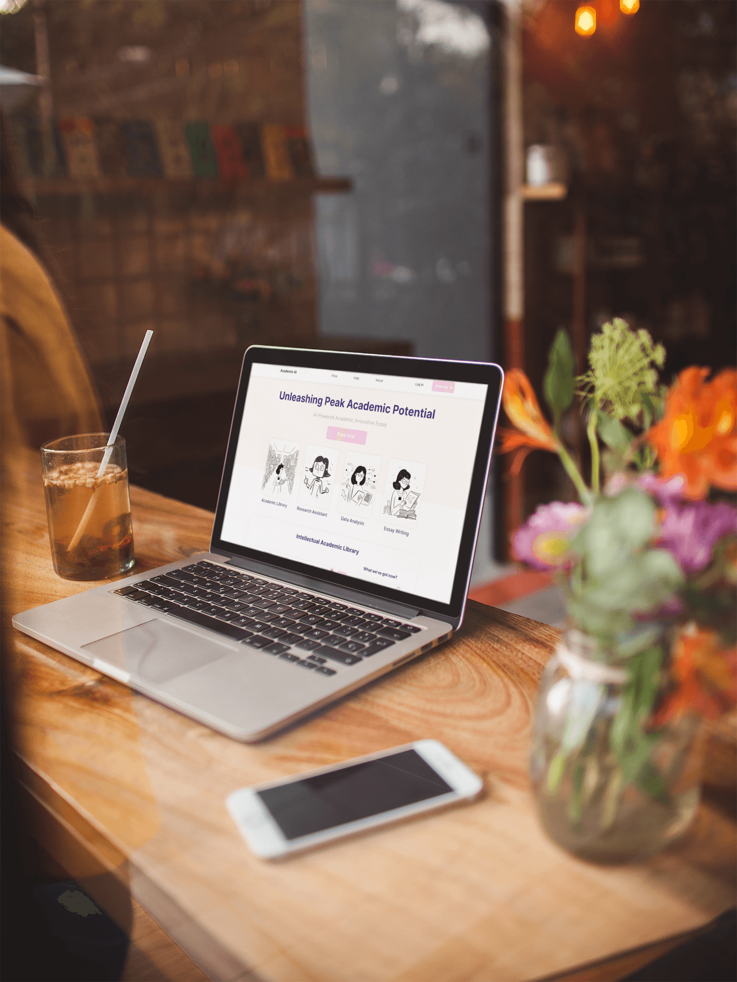 A mockup for a Macbook place on a table for a hair salon website