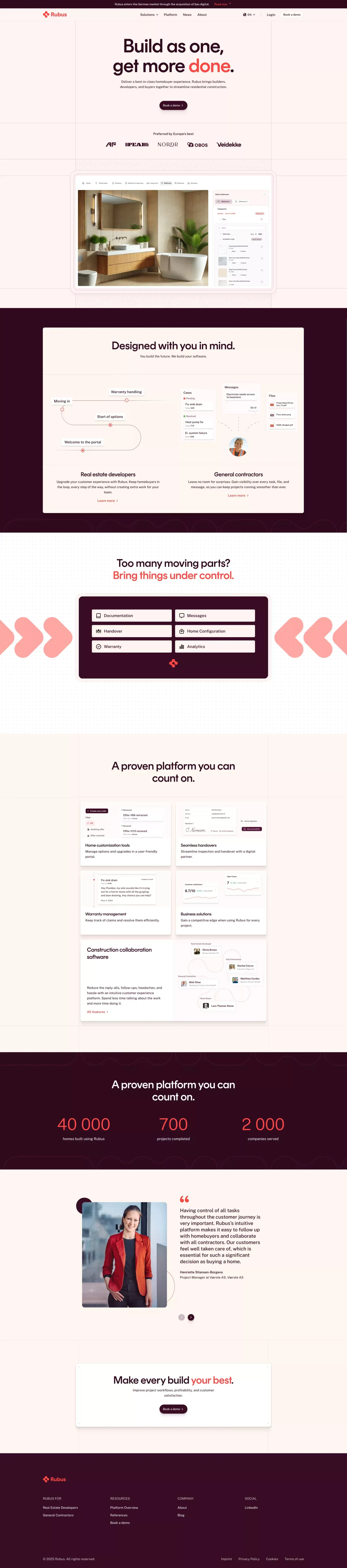 Rubus landing page screenshot showcasing Real Estate and Tech design