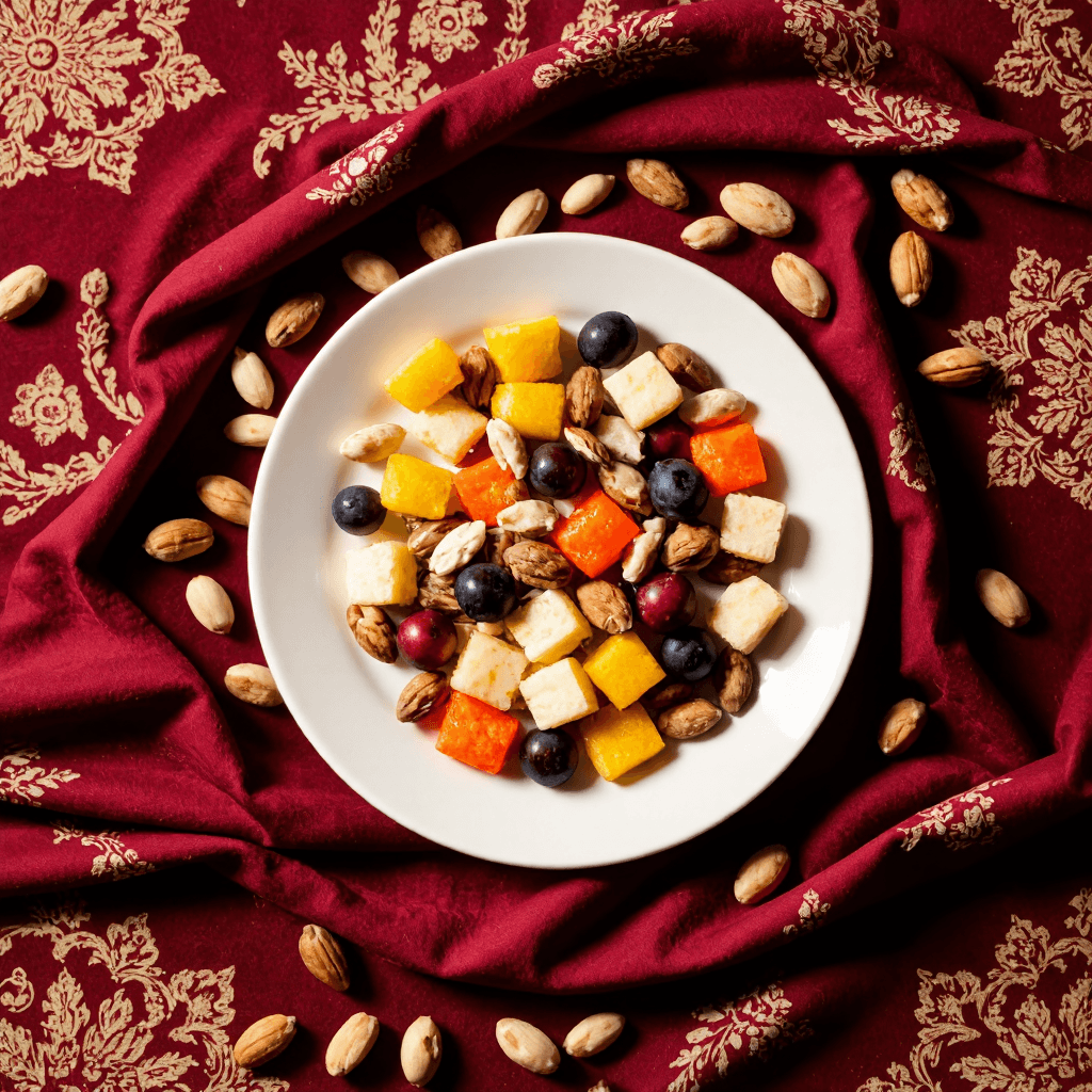 product photography of a plate of mixed fruits and nuts