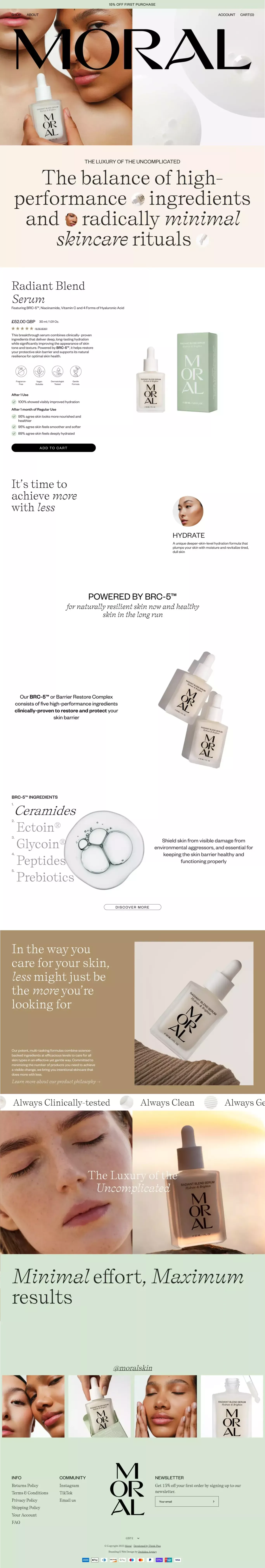 Moral landing page screenshot showcasing Beauty and Ecommerce design