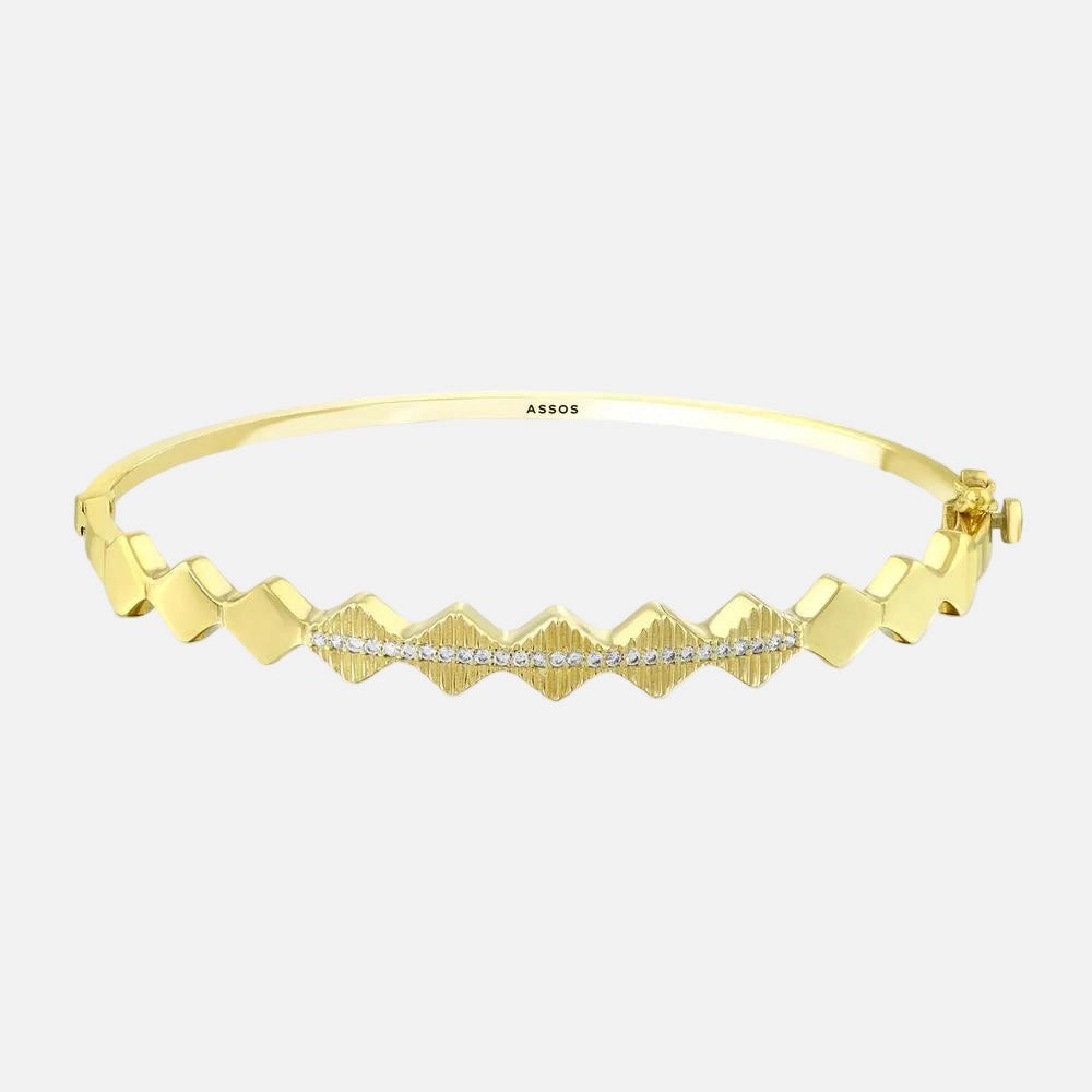 Assos Pırlanta 14 Ayar Altın Şık Tasarım Modern Kelepçe Bilezik