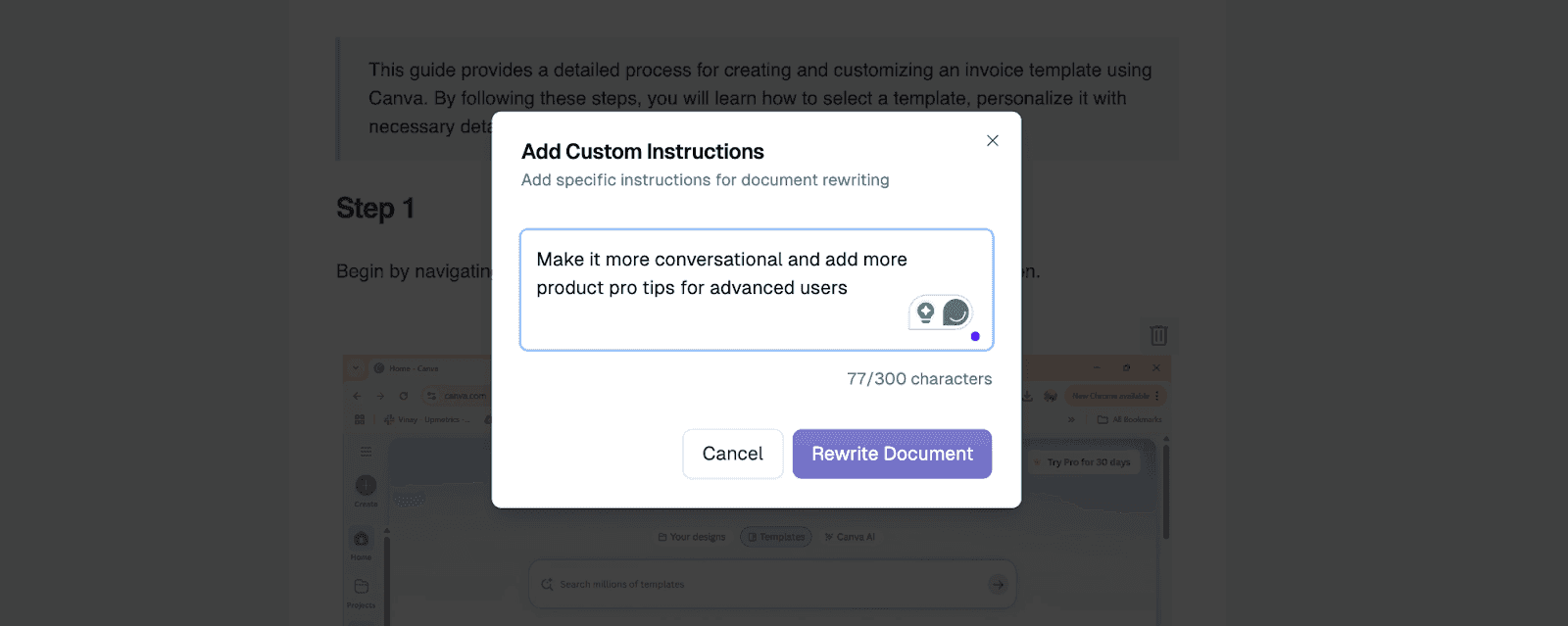 Use Trupeer AI to make changes to the guide, such as tone, product specifications, and more&nbsp;