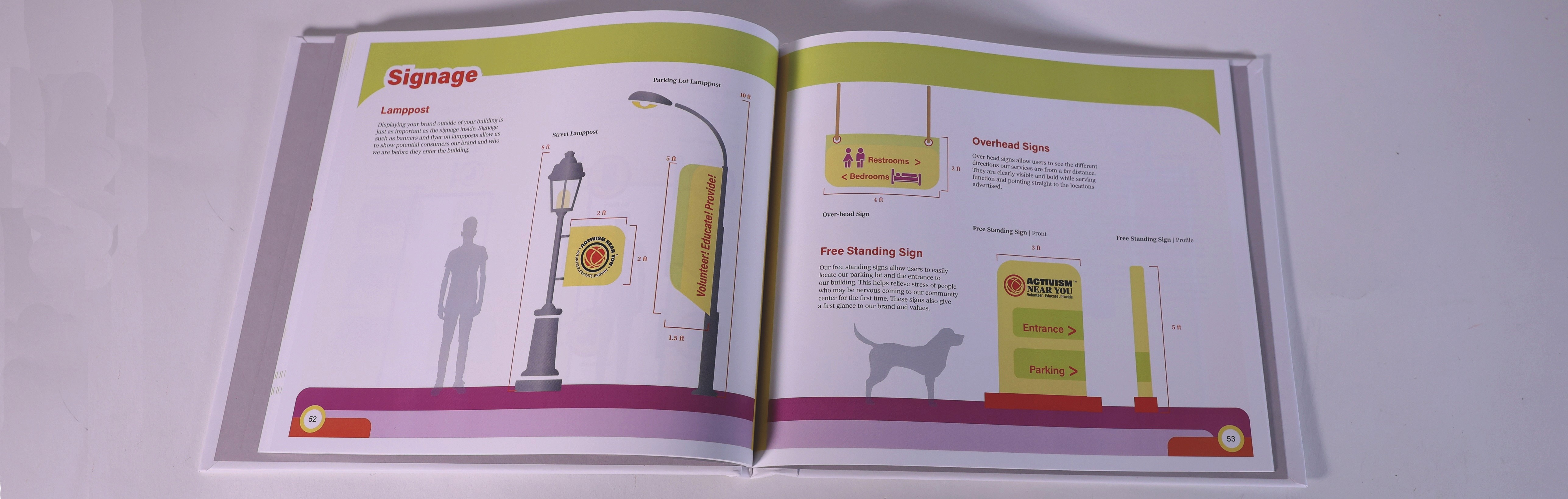 One photographed spread of theActivism Near You Standards manual. This is to hihlight some of the finished product of this book