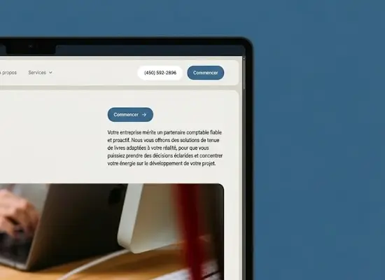 Aperçu du site web de Gestion BJM affiché sur tablette — page d'accueil du service de comptabilité pour entrepreneurs et travailleurs autonomes