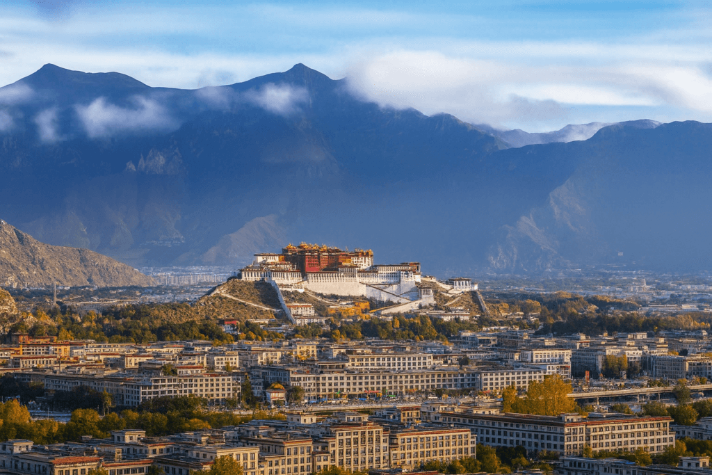 blue lake in the middle of rocky mountains
