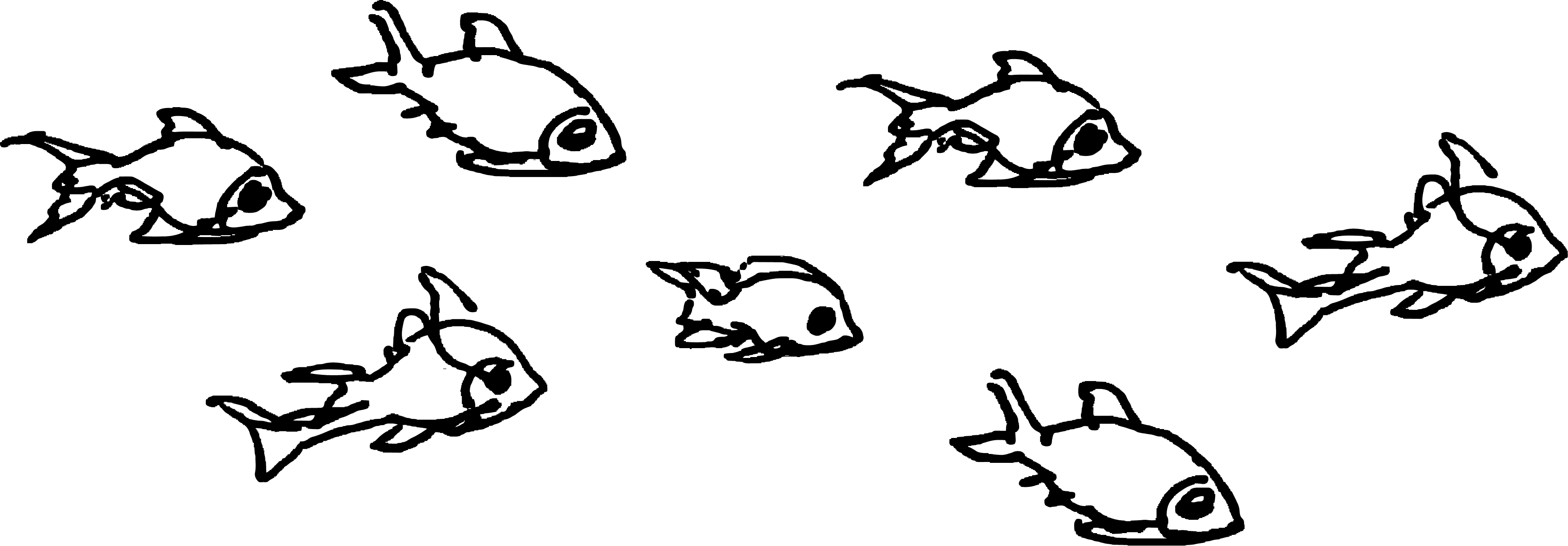 Line drawing image of a school of fish against a transparent background
