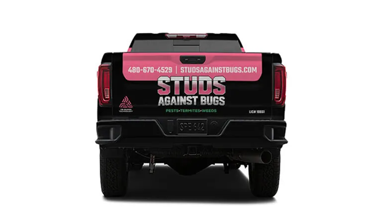 Studs Against Bugs bussiness truck from behind