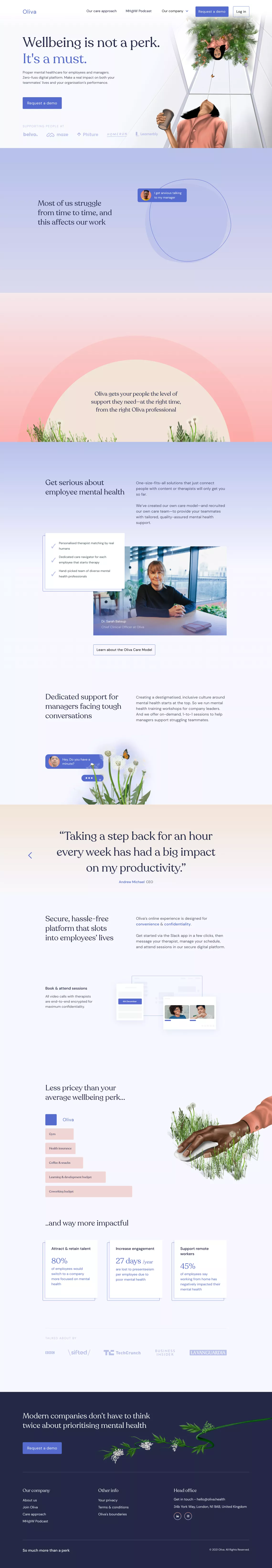 Oliva landing page screenshot showcasing Health & Fitness and Medical design