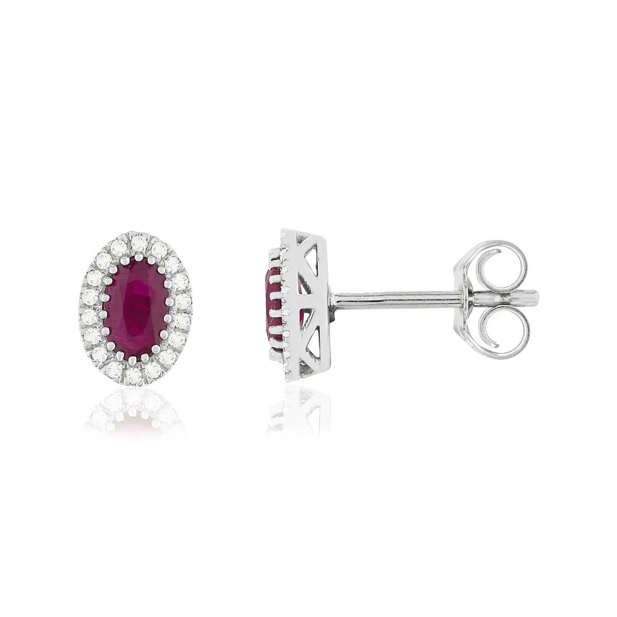 Boucles d'oreilles en or blanc 750 sertie de diamants et rubis