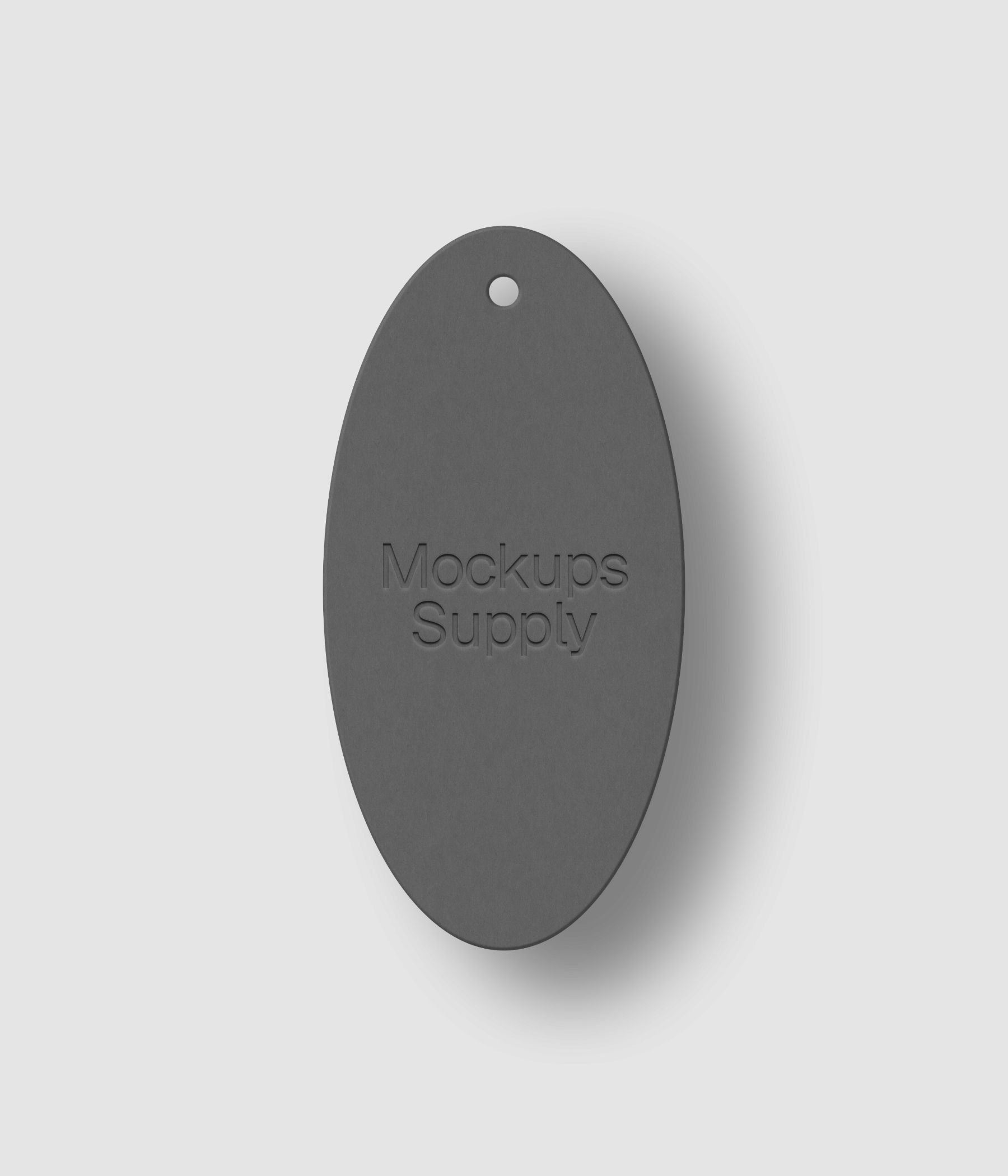 Download white oval clothing tag featuring letterpress pressed logo with drop shadow detail for branding mockup
