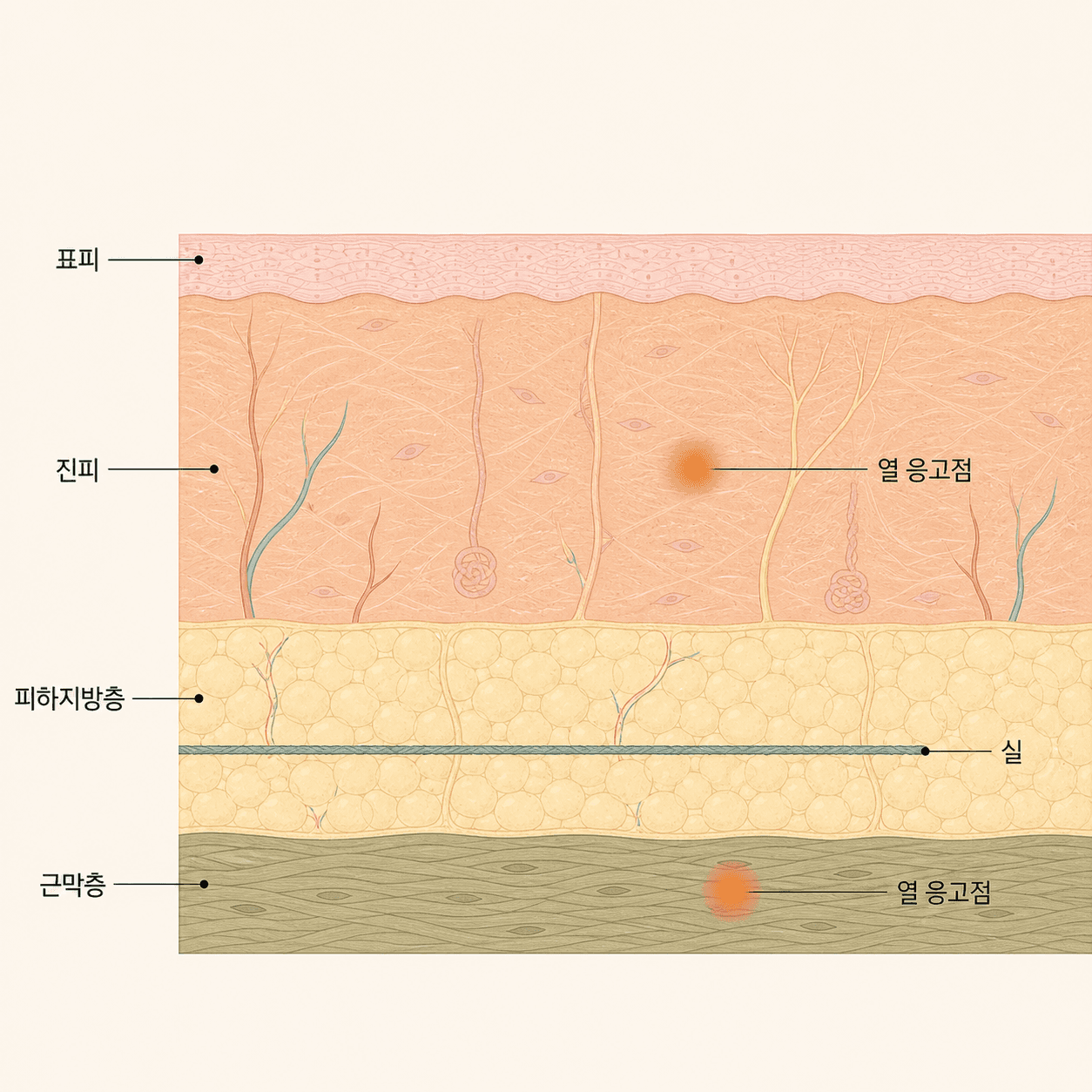 실이 자리한 층과 초음파 에너지가 모이는 지점